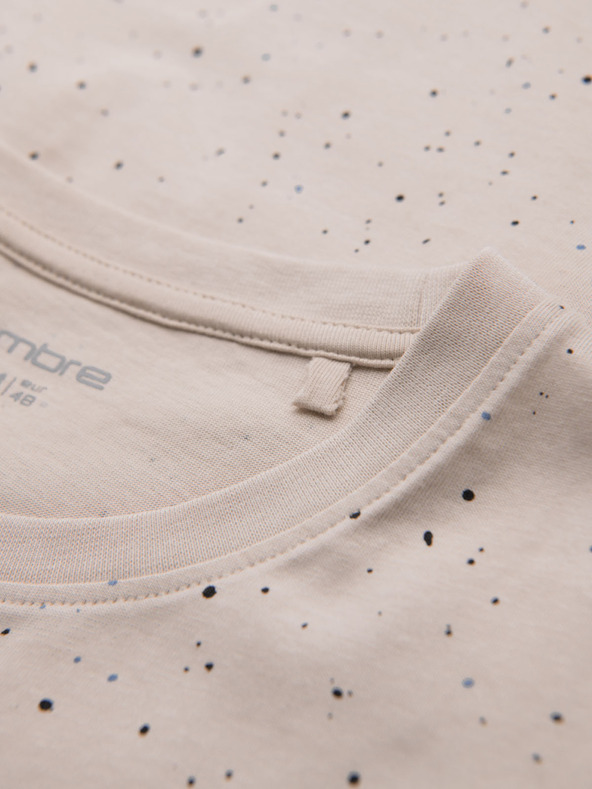 Ombre Clothing Férfi pamut póló nyomattal és kerek nyakkivágással - bézs