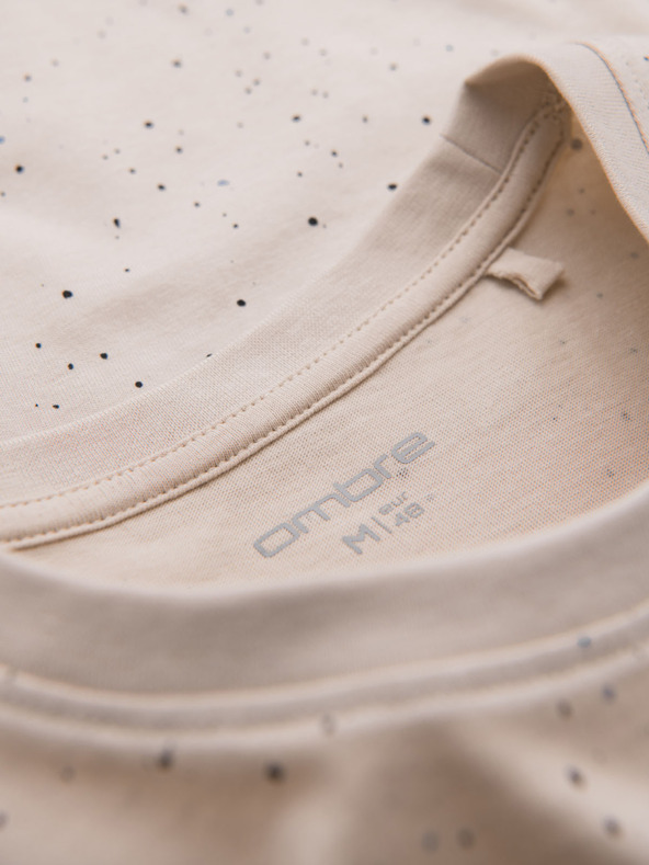 Ombre Clothing Férfi pamut póló nyomattal és kerek nyakkivágással - bézs