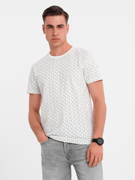 Ombre Clothing Férfi kötött póló teljes felületű mintával - fehér
