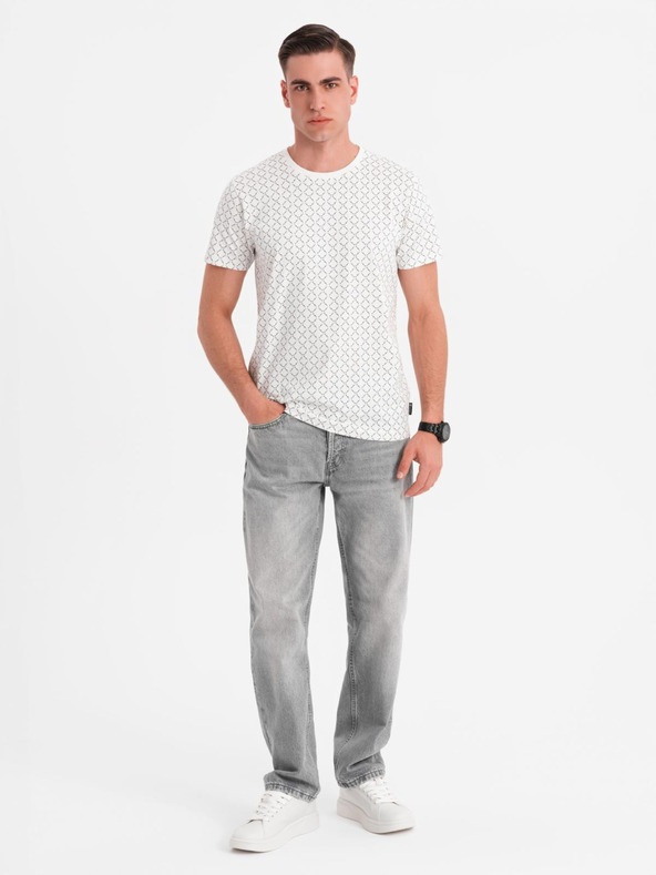 Ombre Clothing Férfi kötött póló teljes felületű mintával - fehér