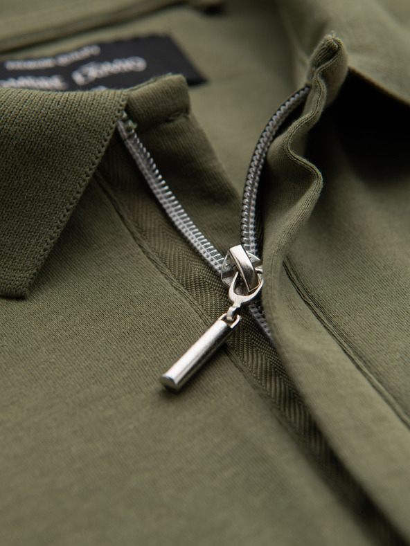 Ombre Clothing Férfi cipzáras pólóing - olíva