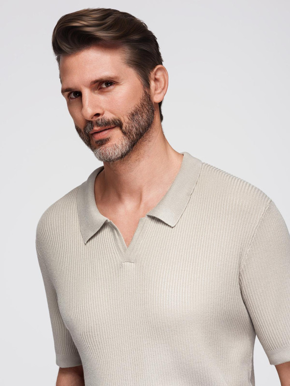 Ombre Clothing Férfi pólóing nyitott gallérral, gomblyuk nélkül - világosszürke