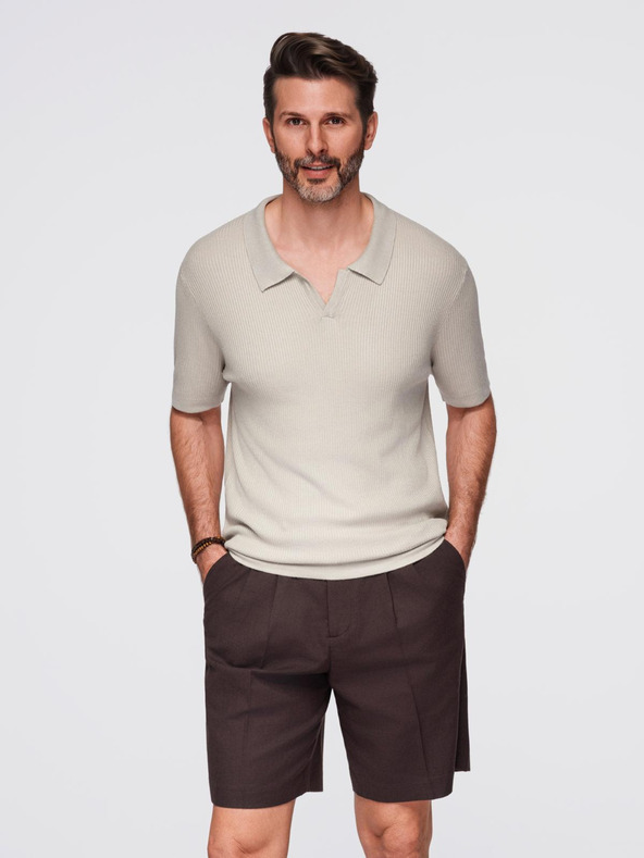 Ombre Clothing Férfi pólóing nyitott gallérral, gomblyuk nélkül - világosszürke