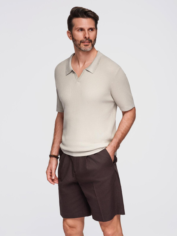 Ombre Clothing Férfi pólóing nyitott gallérral, gomblyuk nélkül - világosszürke