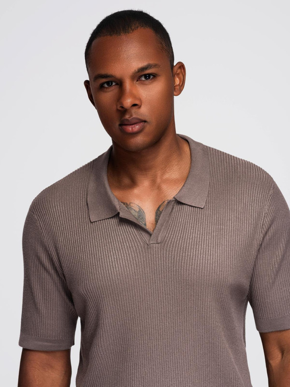 Ombre Clothing Férfi pólóing nyitott gallérral, gomblyuk nélkül - hamuszürke