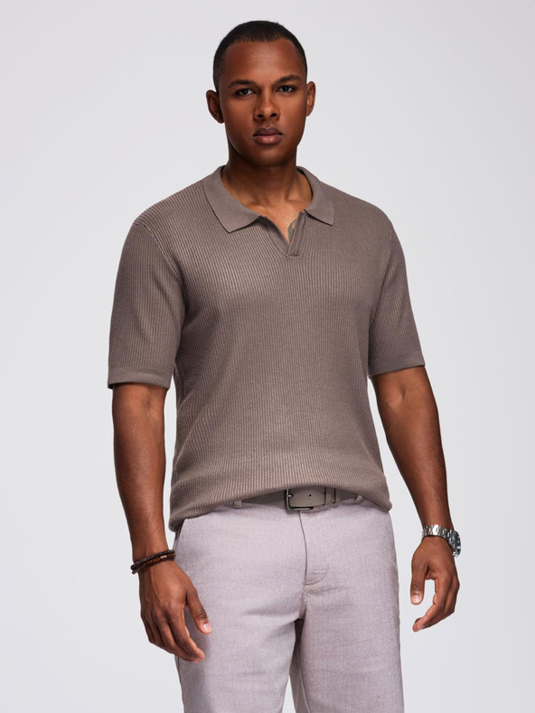 Ombre Clothing Férfi pólóing nyitott gallérral, gomblyuk nélkül - hamuszürke