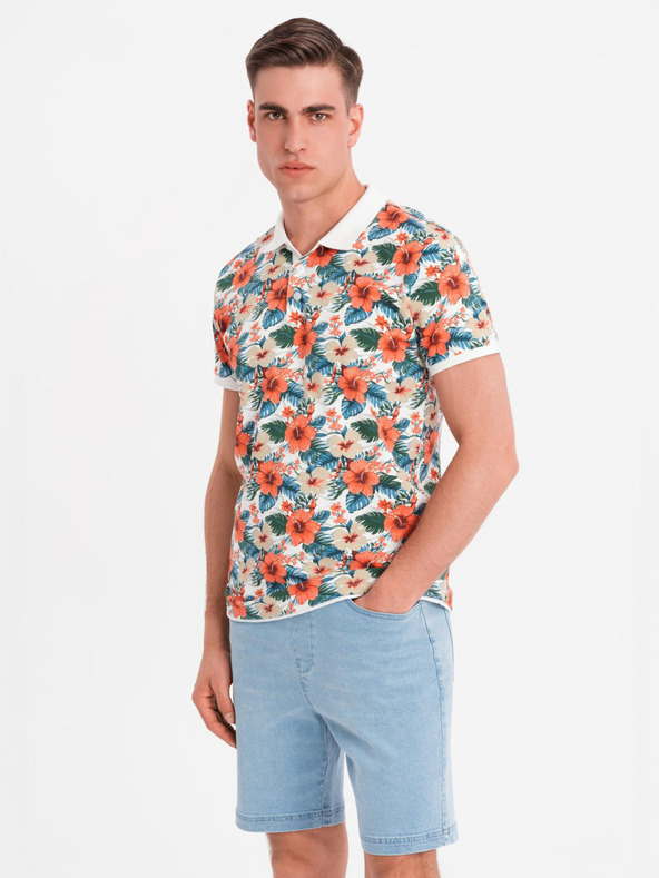 Ombre Clothing Virágmintás pamut pólóing - fehér