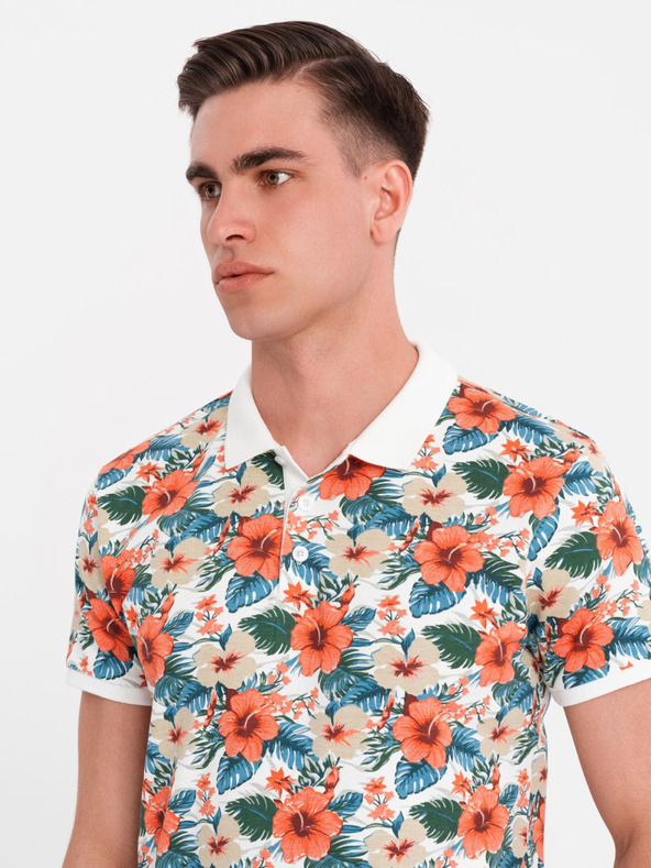 Ombre Clothing Virágmintás pamut pólóing - fehér