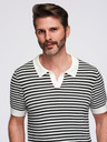 Ombre Clothing Férfi kötött gomblyuk nélküli pólóing tengeri csíkokkal - fekete-fehér