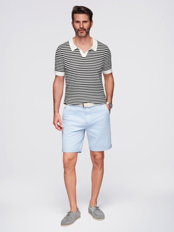 Ombre Clothing Férfi kötött gomblyuk nélküli pólóing tengeri csíkokkal - fekete-fehér