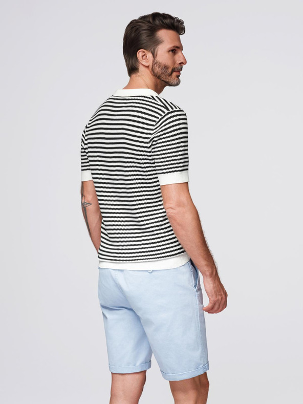 Ombre Clothing Férfi kötött gomblyuk nélküli pólóing tengeri csíkokkal - fekete-fehér