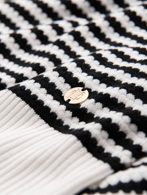 Ombre Clothing Férfi kötött gomblyuk nélküli pólóing tengeri csíkokkal - fekete-fehér