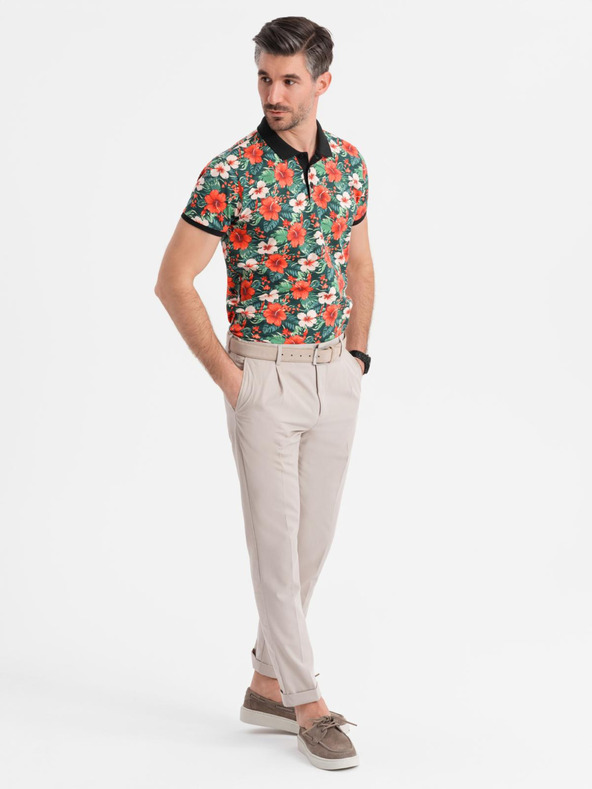 Ombre Clothing Virágmintás pamut pólóing - fekete