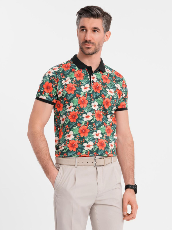 Ombre Clothing Virágmintás pamut pólóing - fekete