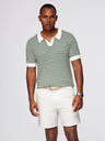 Ombre Clothing Férfi kötött gomblyuk nélküli pólóing tengeri csíkokkal - fehér és olívazöld