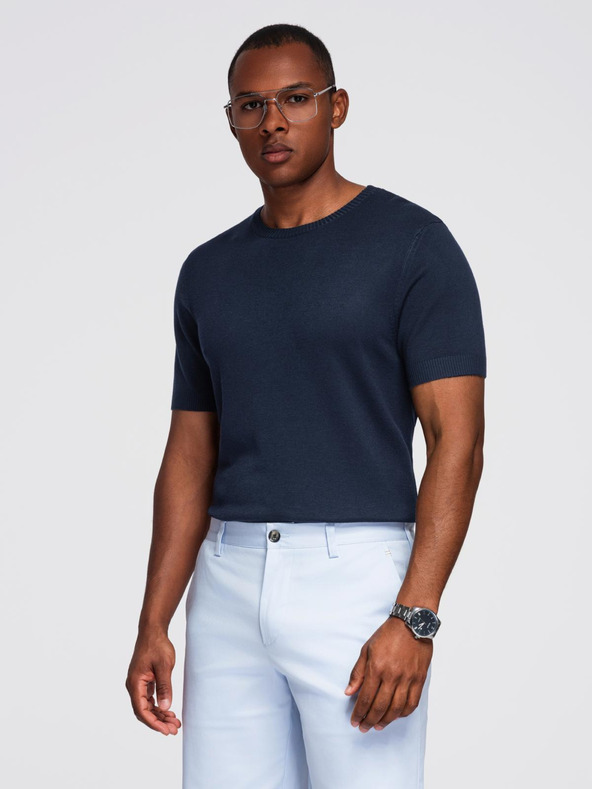 Ombre Clothing Férfi klasszikus kötött bordázott ing - sötétkék