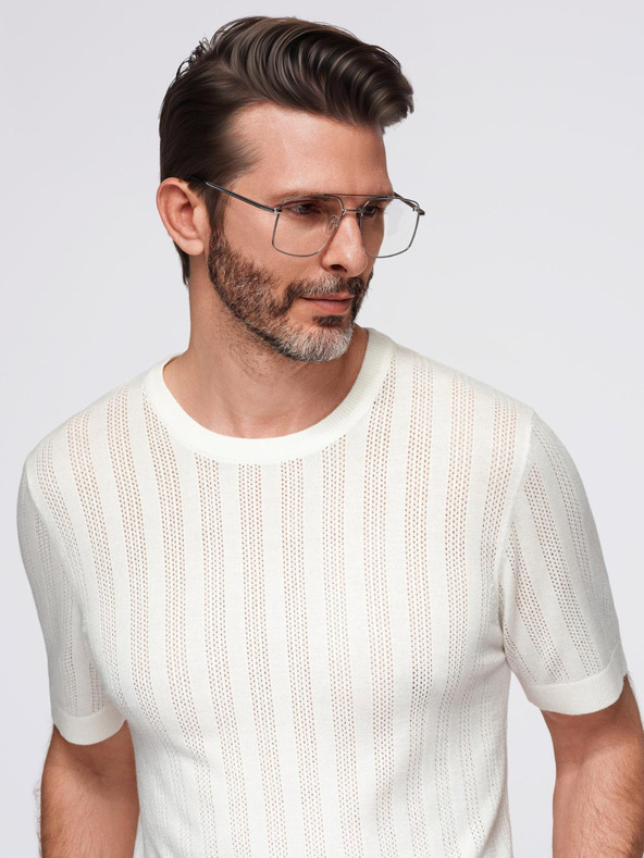 Ombre Clothing Férfi kereknyakú rövid ujjú pulóver - fehér