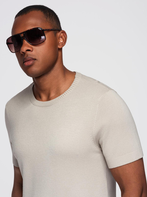 Ombre Clothing Férfi klasszikus kötött ing bordázott mandzsettával - világosszürke