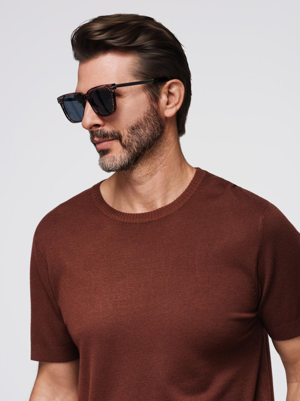 Ombre Clothing Férfi klasszikus kötött ing bordázott mandzsettával - meleg barna