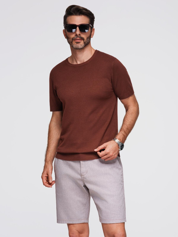 Ombre Clothing Férfi klasszikus kötött ing bordázott mandzsettával - meleg barna