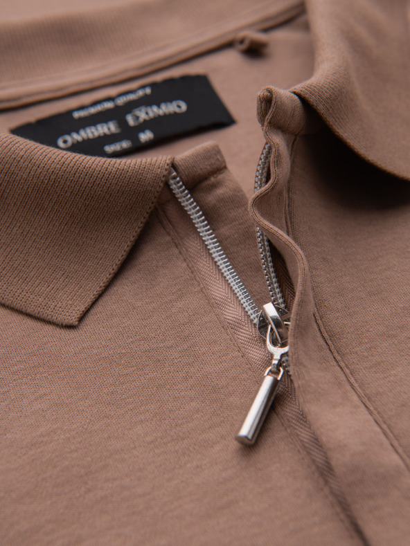 Ombre Clothing Férfi cipzáras pólóing - világosbarna