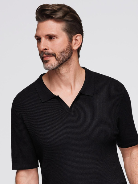 Ombre Clothing Férfi pólóing nyitott gallérral, gomblyuk nélkül - fekete