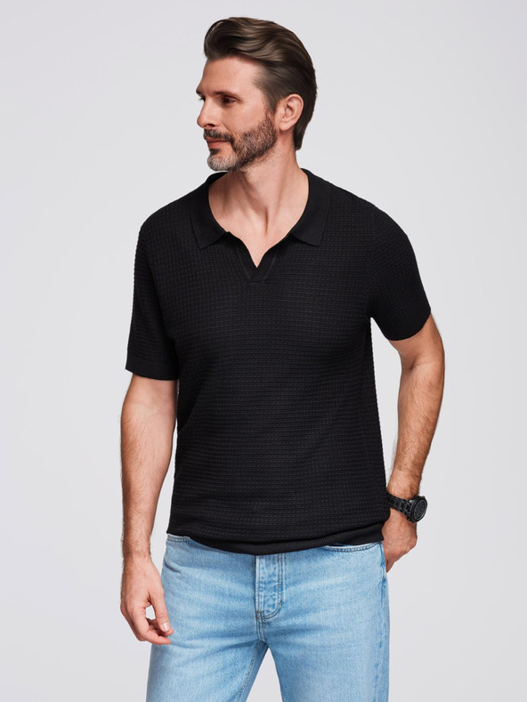 Ombre Clothing Férfi kötött gomblyuk nélküli pólóing - fekete