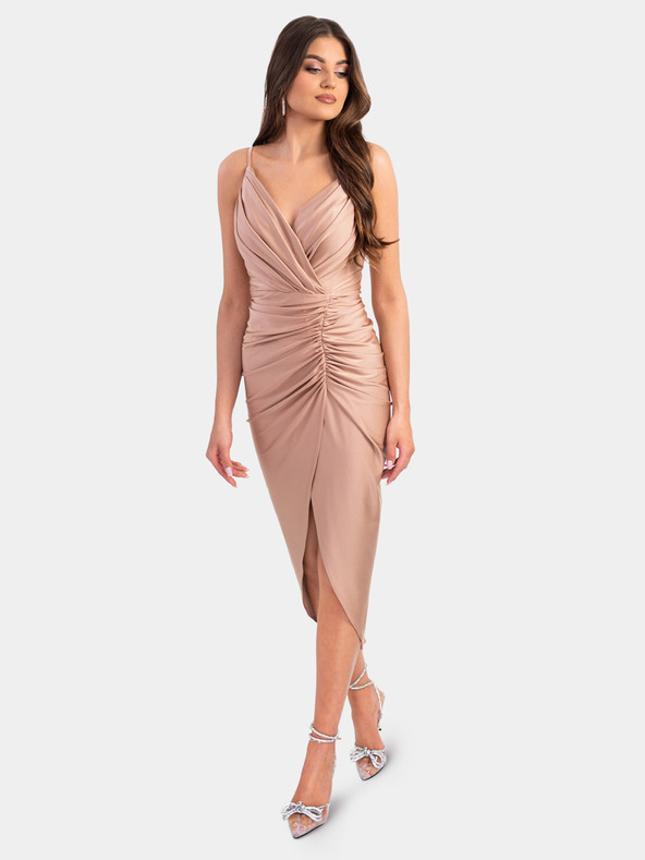 Edoti KENDALL bézs midi ruha oldalsó hasítékkal