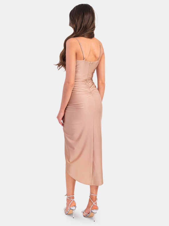 Edoti KENDALL bézs midi ruha oldalsó hasítékkal