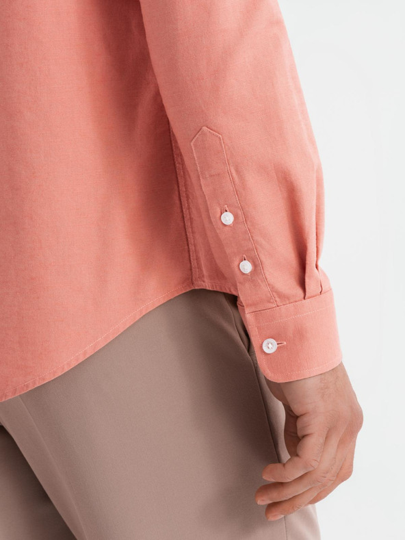Ombre Clothing Férfi vászon ing álló gallérral és zsebbel REGULAR FIT - rózsaszín