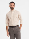 Ombre Clothing Férfi vászon ing álló gallérral és zsebbel REGULAR FIT - krém