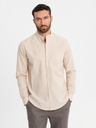 Ombre Clothing Férfi vászon ing álló gallérral és zsebbel REGULAR FIT - krém