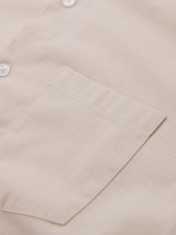Ombre Clothing Férfi vászon ing álló gallérral és zsebbel REGULAR FIT - krém