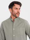 Ombre Clothing Férfi vászon ing álló gallérral és zsebbel REGULAR FIT - khaki