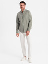 Ombre Clothing Férfi vászon ing álló gallérral és zsebbel REGULAR FIT - khaki