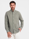 Ombre Clothing Férfi vászon ing álló gallérral és zsebbel REGULAR FIT - khaki