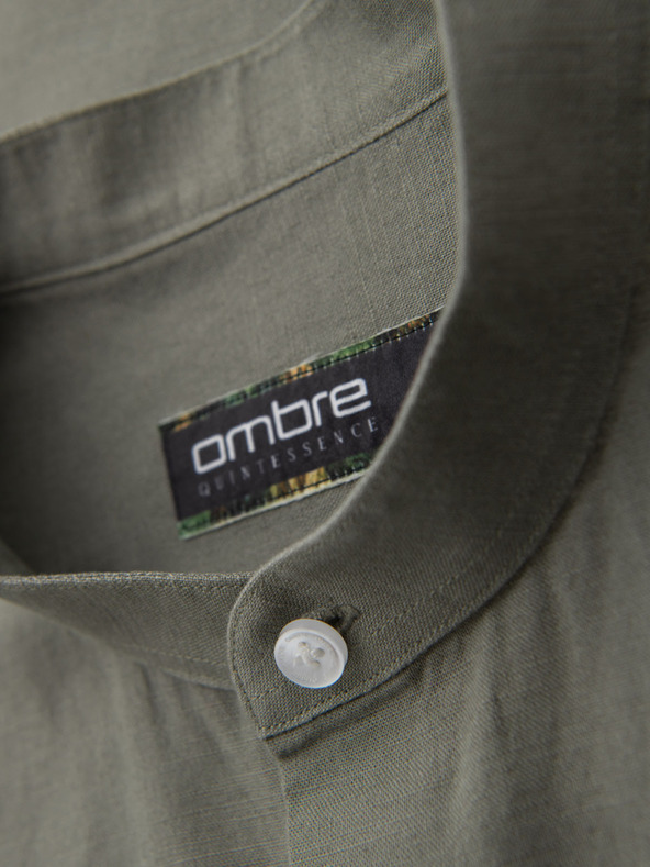 Ombre Clothing Férfi vászon ing álló gallérral és zsebbel REGULAR FIT - khaki