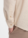 Ombre Clothing Férfi vászon ing klasszikus gallérral és zsebbel REGULAR FIT - krém