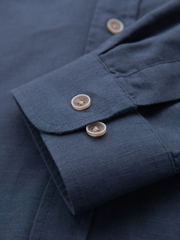 Ombre Clothing Férfi vászon ing klasszikus gallérral és zsebbel REGULAR FIT - kék