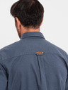 Ombre Clothing Férfi vászon ing klasszikus gallérral és zsebbel REGULAR FIT - kék