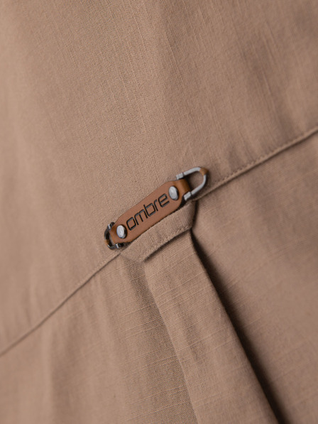 Ombre Clothing Férfi len ing klasszikus gallérral és zsebbel REGULAR FIT - világosbarna