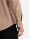 Ombre Clothing Férfi len ing klasszikus gallérral és zsebbel REGULAR FIT - világosbarna