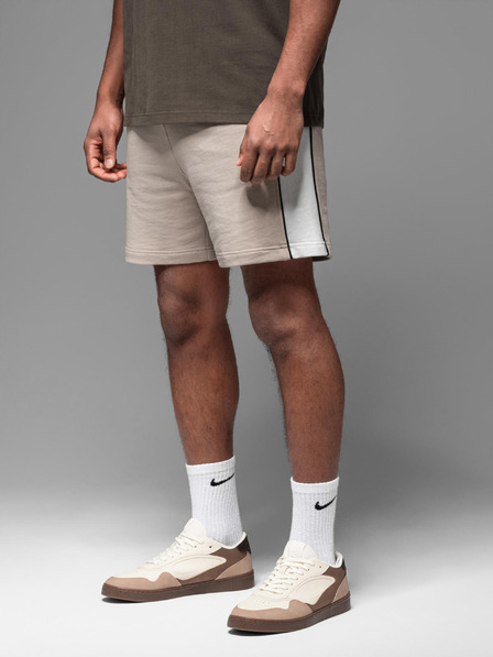 Ombre Clothing Férfi rövid melegítő rövidnadrág széles csíkokkal - bézs