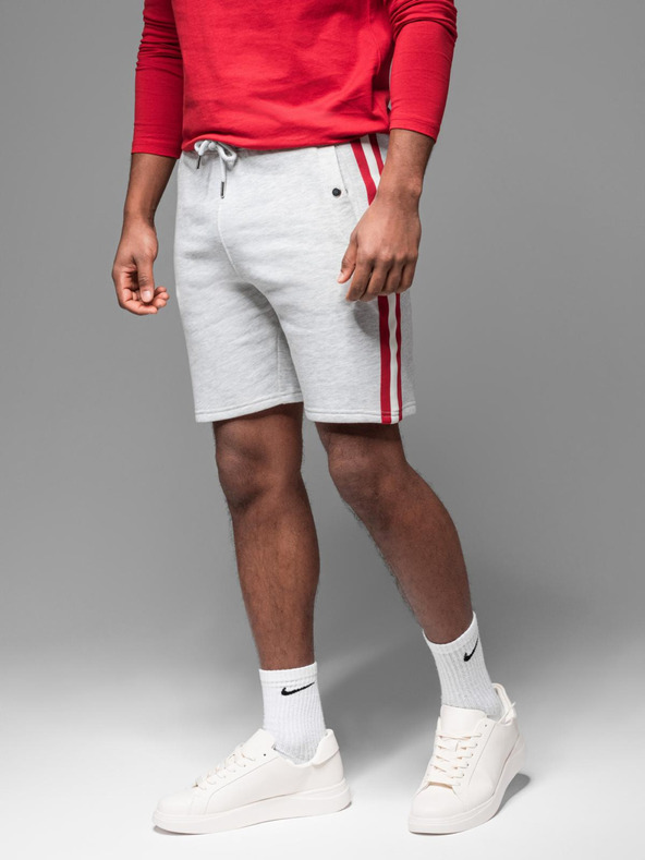 Ombre Clothing Férfi melegítő rövidnadrág szegéllyel és bordás derékkal - szürke melír