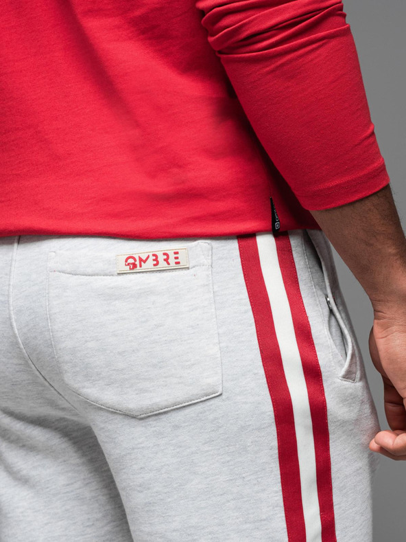 Ombre Clothing Férfi melegítő rövidnadrág szegéllyel és bordás derékkal - szürke melír