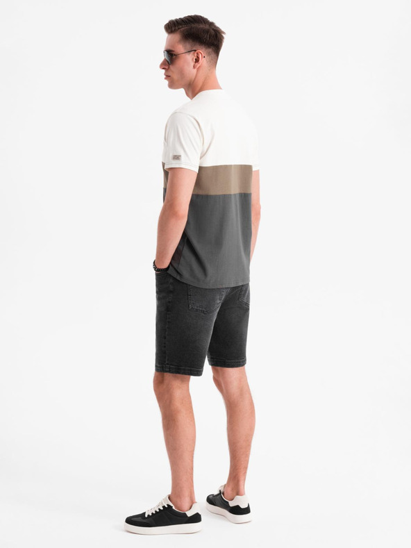 Ombre Clothing Férfi rövidnadrág rugalmas derékkal és mosott hatással - fekete