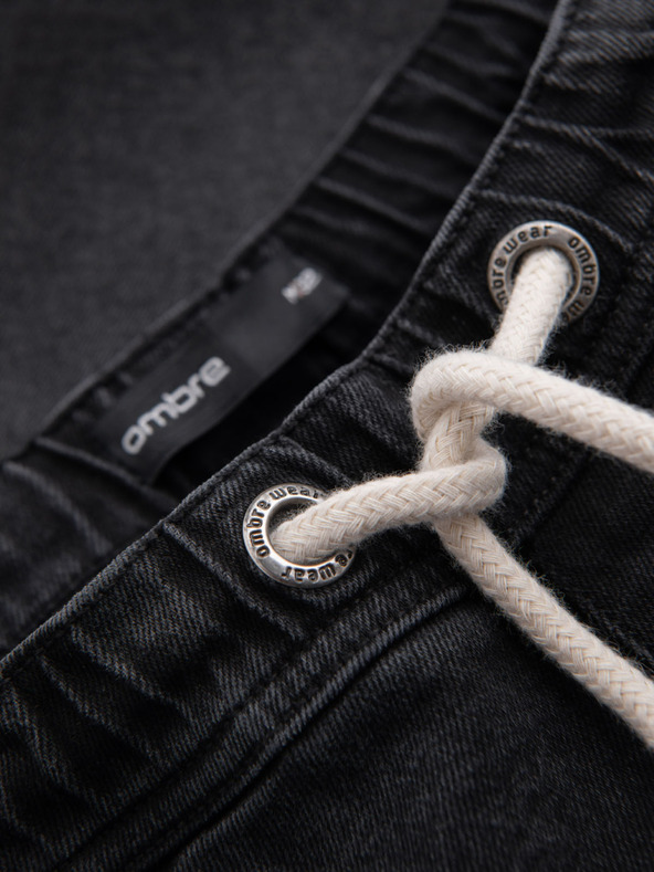 Ombre Clothing Férfi rövidnadrág rugalmas derékkal és mosott hatással - fekete