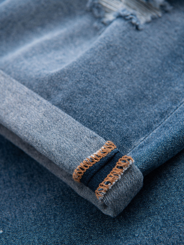 Ombre Clothing Férfi rövid farmer rövidnadrág szakadt szárral - kék