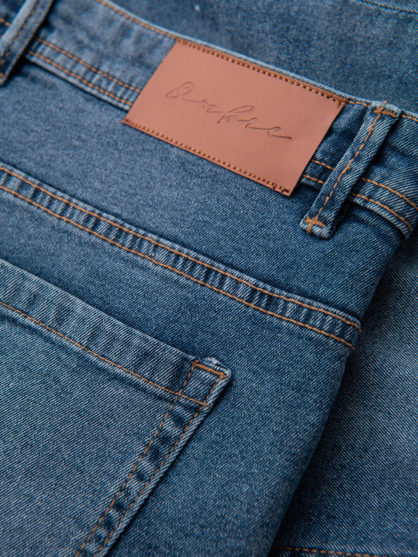 Ombre Clothing Férfi rövid farmer rövidnadrág szakadt szárral - kék