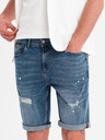 Ombre Clothing Férfi rövid farmer rövidnadrág szakadt szárral - kék
